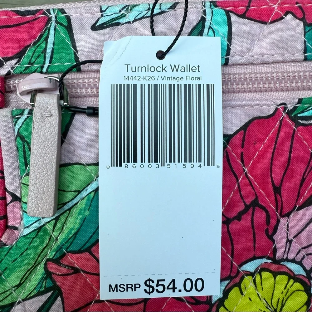 NWT Vera Bradley Vintage Floral Iconic RFID Turnlock Cotton Wallet